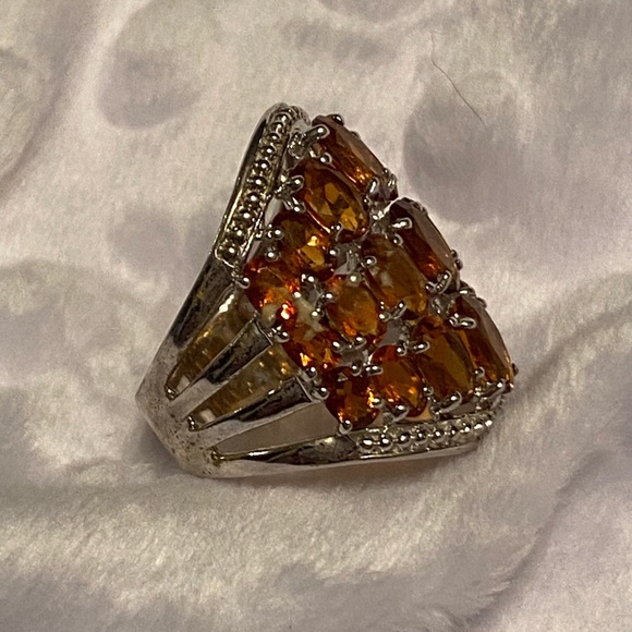 Honey Amber Cluster Victorian Style Sterling Silver Ring - Picture 2 of 8